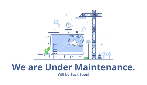 Website under construction page. Web Page Under Construction. Website under maintenance page. Web Page Under maintenance. Flat isometric vector illustration banner design isolated on white background.